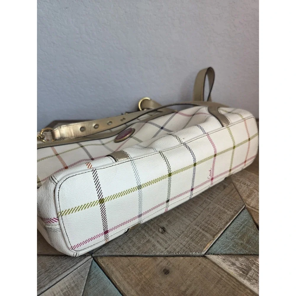 Coach Purse Womens‎ White Heritage Peyton Duffle Shoulder bag Plaid L1193-f19178
